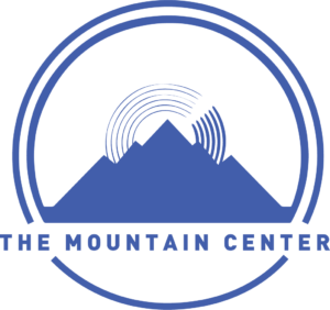 The Mountain Center's logo. It's a blue mountain with concentric semicircles at the peak, surrounded by two more concentric circles.